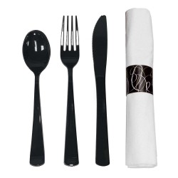 Ten sets custom OEM Black Ps Plastic fork and spoon knife disposable Individually Package napkin and cutlery set for restaurant