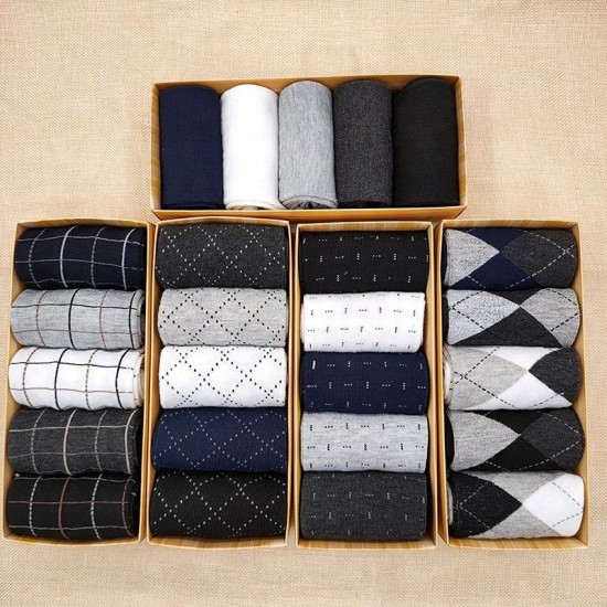 Wholesale 5 Pairs Plain Argyle Office Socks Gift Set Formal Business Men's Dress Crew Socks With Box Wholesale 5 Pairs Plain Argyle Office Socks Gift Set Formal Business Men's Dress Crew Socks With Box