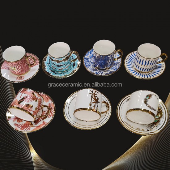 New Custom Luxury Arabic Porcelain Bone China Coffee Cups 90ml Gold Metal Turkish Arabic Small Coffee Cup And Saucer Set New Custom Luxury Arabic Porcelain Bone China Coffee Cups 90ml Gold Metal Turkish Arabic Small Coffee Cup And Saucer Set