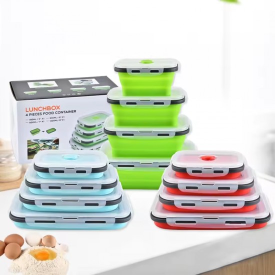 Custom Set of 4 Collapsible Food Storage Containers With Lids,Collapsible Bowls for Camping,Silicone Lunch Box Food Containers Custom Set of 4 Collapsible Food Storage Containers With Lids,Collapsible Bowls for Camping,Silicone Lunch Box Food Containers