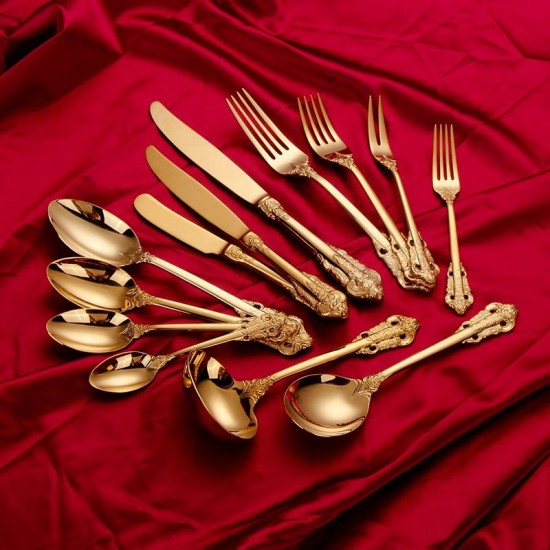 18/10 stainless steel cutlery set golden luxury elegant flatware spoons forks and knives for events 18/10 stainless steel cutlery set golden luxury elegant flatware spoons forks and knives for events