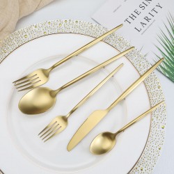 New Design Portugal Gold Plated Flatware Spoon Fork and Knife Stainless Steel Cutlery Set for Wedding Event