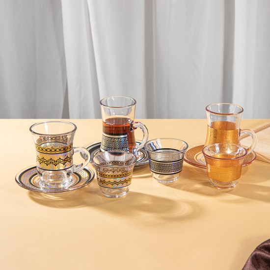 Modern Collection Turkish Glass Mug With Thin Waist Saucer Cups Set, Espresso Coffee Cups Set of 6 Cups & 6 Saucer Modern Collection Turkish Glass Mug With Thin Waist Saucer Cups Set, Espresso Coffee Cups Set of 6 Cups & 6 Saucer