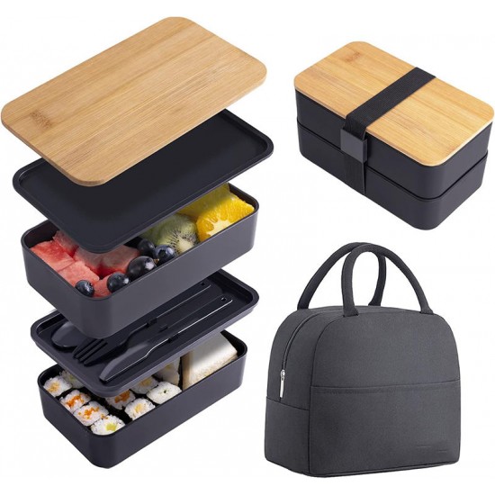 Japanese Bamboo Bento Box with Compartments and Utensils Stackable Bento Box with Bag Japanese Bamboo Bento Box with Compartments and Utensils Stackable Bento Box with Bag