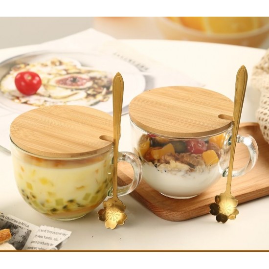 Glass Cup 16OZ Clear Coffee Mug With Bamboo Lids Spoon For Breakfast Tea Milk Beverage Oats Yoghurt Glass Cup 16OZ Clear Coffee Mug With Bamboo Lids Spoon For Breakfast Tea Milk Beverage Oats Yoghurt