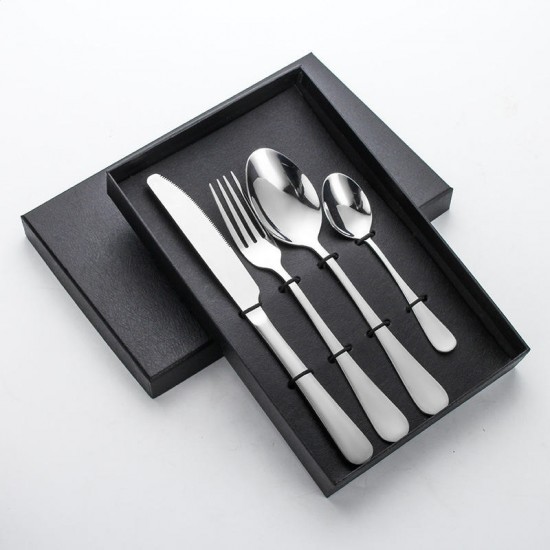 Custom Luxury High Quality Silver Knife Spoon Fork Set With Gift Box Gold Cutlery 4pcs Stainless Steel Flatware Sets Custom Luxury High Quality Silver Knife Spoon Fork Set With Gift Box Gold Cutlery 4pcs Stainless Steel Flatware Sets