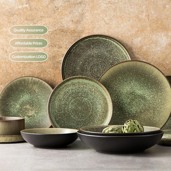 Cups Plates Sets Dinnerware Restaurant Rustic Style Vajillas De Porcelana Green Glazed Ceramic Dinner Plate Set Nordic Cups Plates Sets Dinnerware Restaurant Rustic Style Vajillas De Porcelana Green Glazed Ceramic Dinner Plate Set Nordic