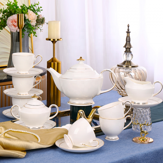 Luxury Golden Line Tea Pot Set Ceramic Porcelain Drinkware China Tea and Coffee Set Luxury Golden Line Tea Pot Set Ceramic Porcelain Drinkware China Tea and Coffee Set