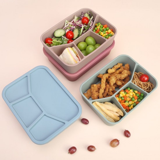 Microwave Safe Portable Leak Proof School Lunch Boxes Kids Reusable Silicone 4 Compartment Bento Lunch Box Microwave Safe Portable Leak Proof School Lunch Boxes Kids Reusable Silicone 4 Compartment Bento Lunch Box